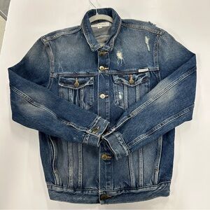 Calvin Klein Medium Distressed Denim Jacket Vintage Wash Trucker Y2K Streetwear